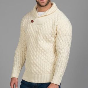 Blarney NEW Merino Wool Michael Shawl Neck Aran Originals Sweater Mens sz L